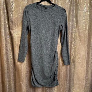 Express Gray Body Contour Comfy Ruched Long Sleeve Mini Dress M NWT